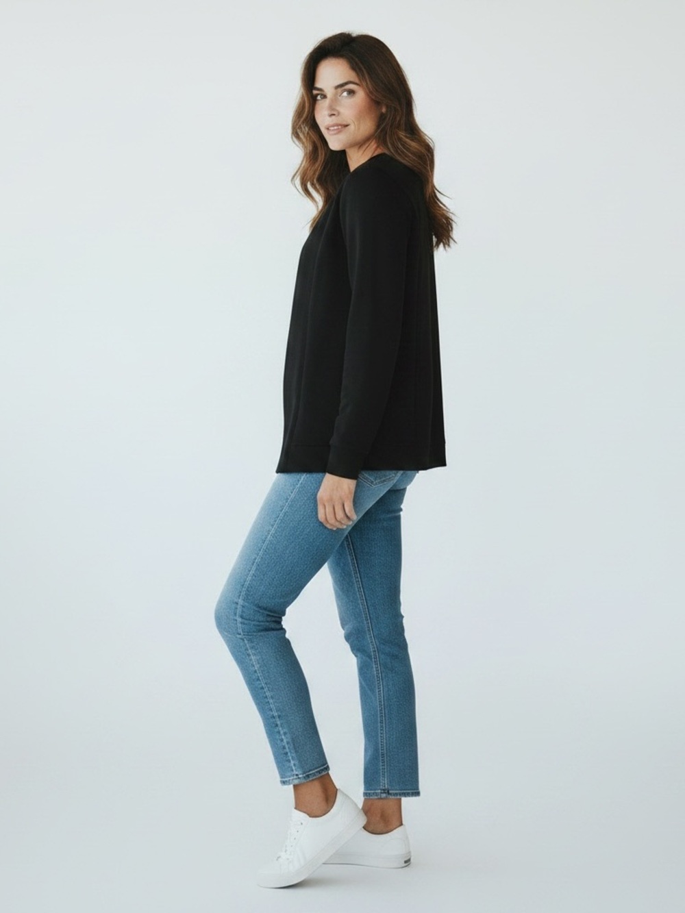 Jones New York Petite Medium Black Cotton Full Zip Knit Jacket Cardigan Pockets - Picture 2 of 10